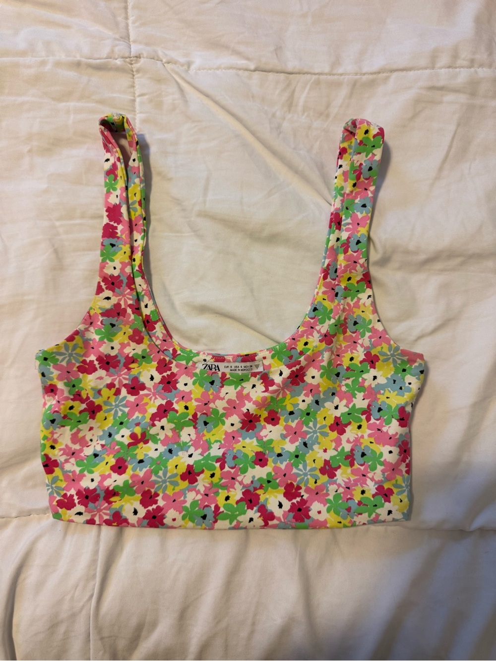 Zara Floral Crop Tank Top - Pink, Green, Yellow